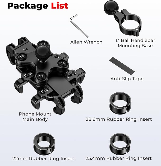 Motorcycle Phone Mount with Vibration Dampener, Anti-Shake Bike Phone Holder with Aluminum Alloy Handlebar Clamp, One-Handed Operation Motorcycle Cellphone Mount Fit for 5.4"-7.2" Smartphone