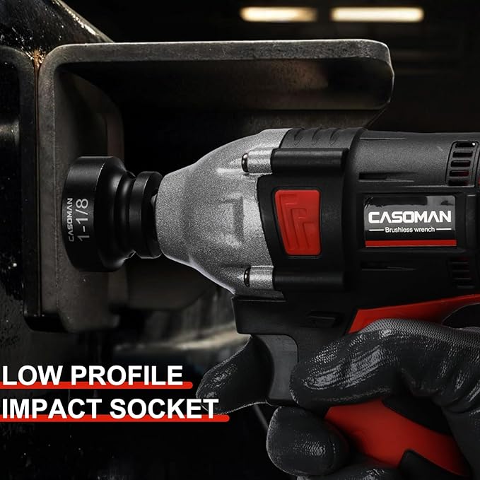 CASOMAN 1/2" Drive 1-1/8" Stubby Impact Socket Set, 6-Point, 1.1" Length, CR-MO, SAE
