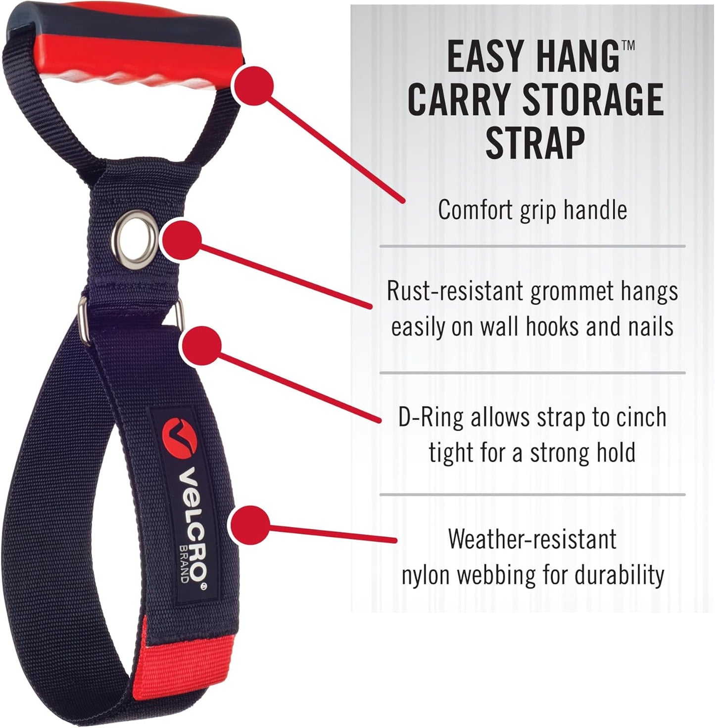 VELCRO Brand VEL-30897-USA Heavy Duty Carry Strap with Handle Holds 100 Pounds | Garden Hose Storage, Transport or Hang Extension Cords, Ropes or Chains |, Large, Wraps 7.5 Inch Diameter, Black