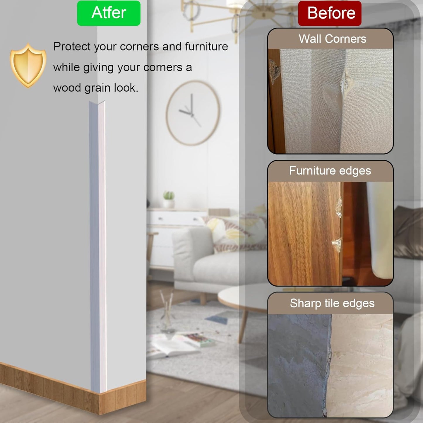 6 Pcs 49" Wall Corner Protector Trim, White Wood Grain Edge Strip for Door and Window Frames Mirror Trim Backsplash Tile Edge (White)