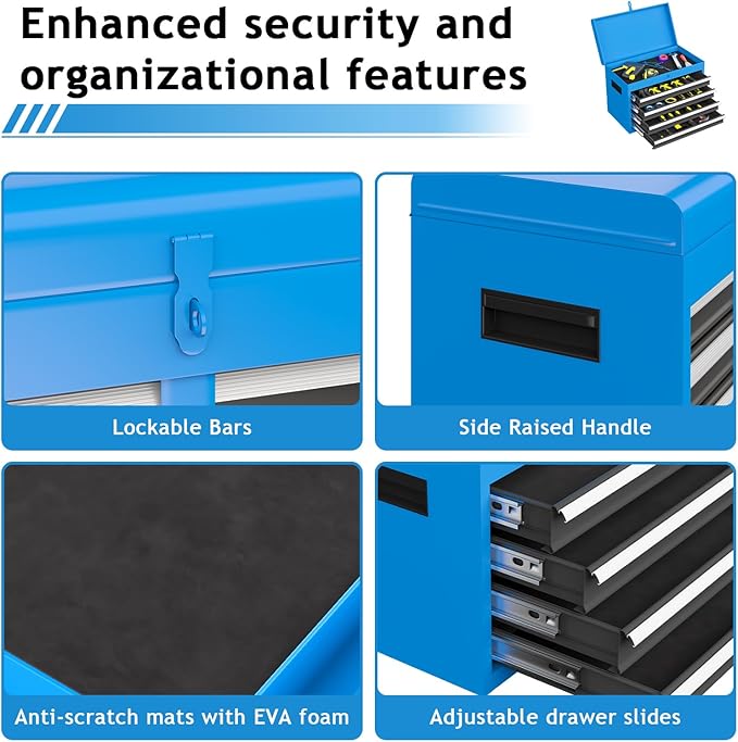 5-Drawer Rolling Metal Tool Storage Cabinet with Detachable Top Tool Box, for Garage Workshop - Blue
