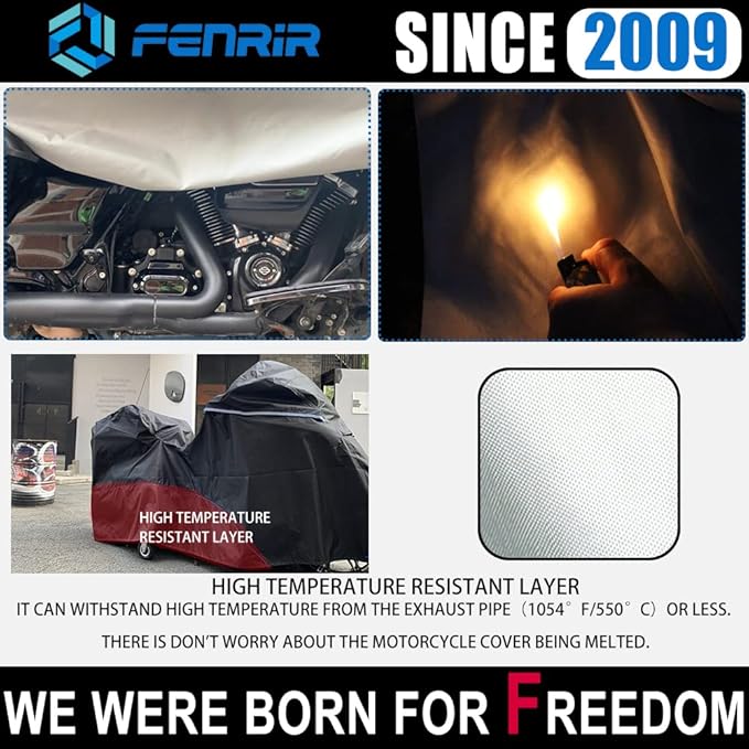 FENRIR 111" Trike Motorcycle Cover Waterproof Outdoor Storage Exhaust Pipe Anti-Scalding Antenna Hole Compatible with Harley Davidson Freewheeler TRI Glide Ultra Road Glide3 Trike Goldwing Roadmaster