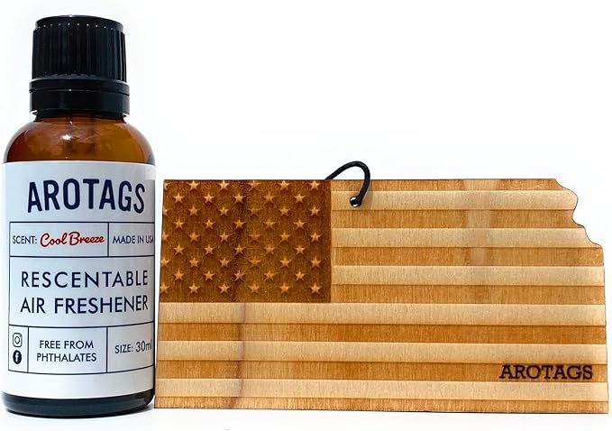 Arotags Car Air Freshener - Reusable Wood Diffuser - Hanging Odor Eliminator - Kansas Patriot - Cool Breeze Scent
