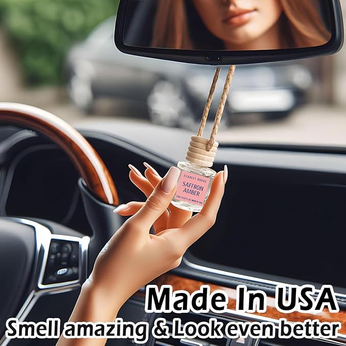 C Classy Car Air Freshener Hanging 2 Pack, Saffron Amber Essential Oil Diffuser for Cars, Cute Car Accessories, Long-Lasting Fragrance, C ar Air Fresheners for Women & Men Gift, Made in USA