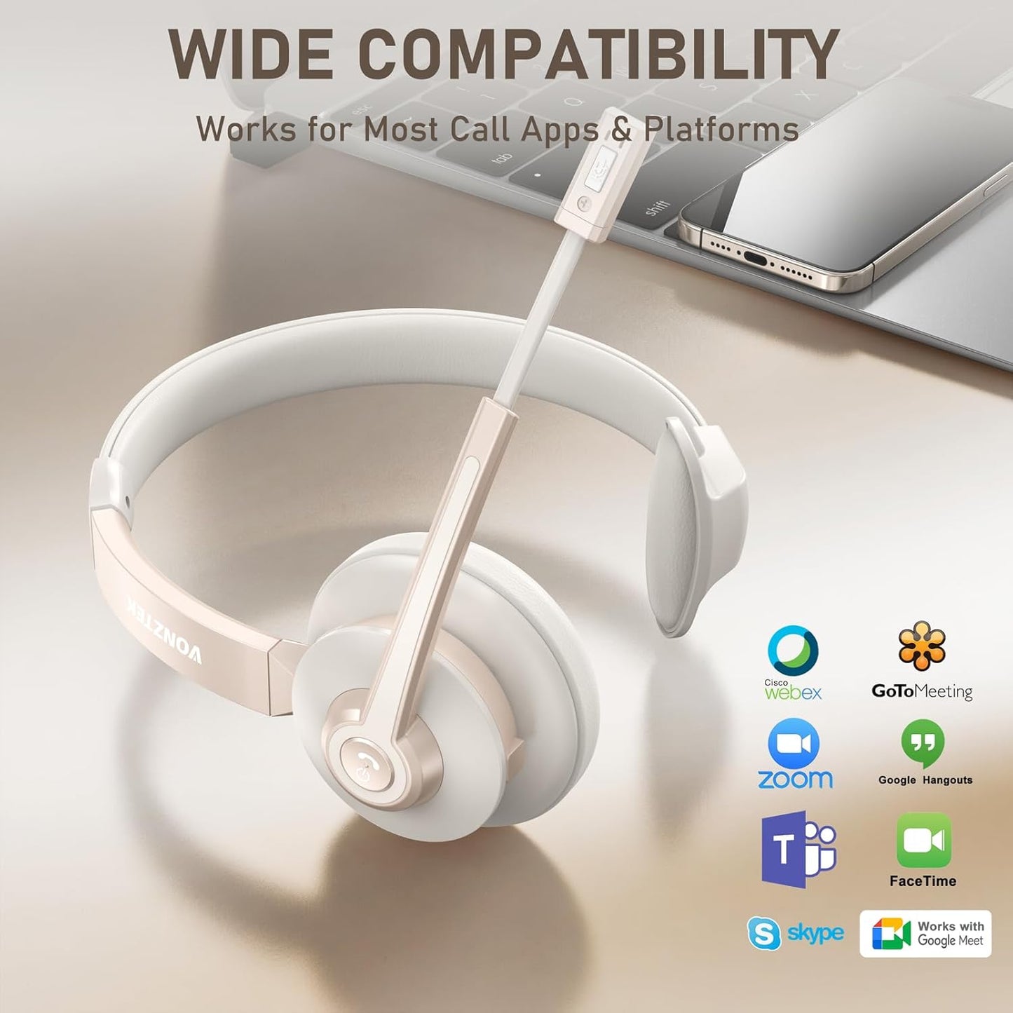 Wireless Headset, Bluetooth Headphones with Microphone Noise Canceling & USB Dongle, Singler-Ear Bluetooth Headset with Mic Mute for Cell Phone Computer Work Office Meetings Trucker Teams Skype Call