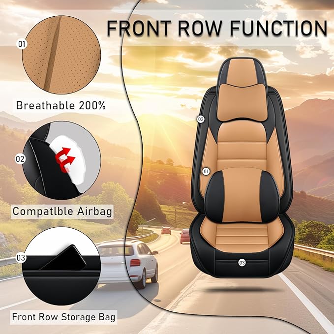Car Seat Covers Fit for Toyota Highlander 2000-2025 | 7 Seat Car Seat Cover | No-Slip Waterproof Breathable Faux Leather Automotive Seat Covers Auto Interior Covers Black-Orange,Full Set with Pillow