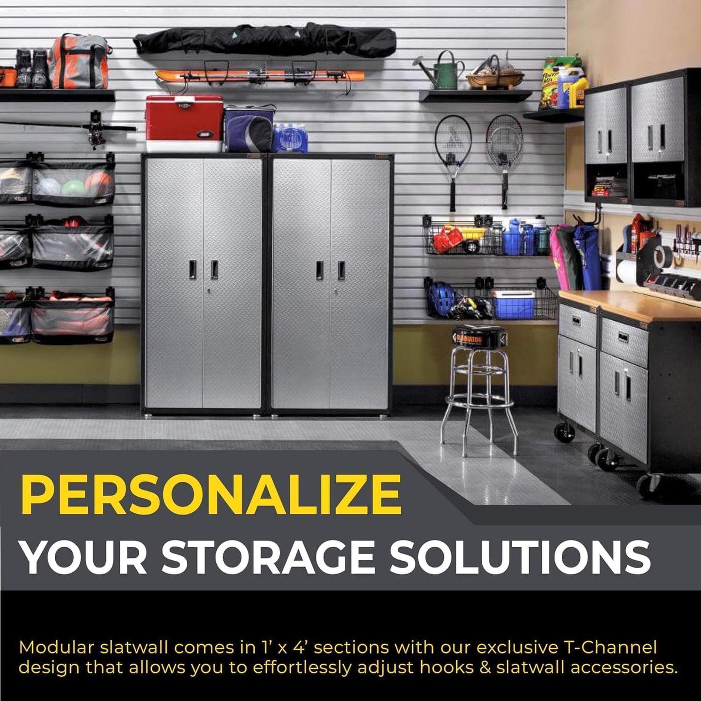 Slatwall Panel Garage Wall Organizer: Heavy Duty Wall Mounted PVC Wall Rack, Interlocking Slat Wall Paneling for Garage Wall Storage, Slatwall Board, Slatwall Shelves System -Black (8’H x 4’W)