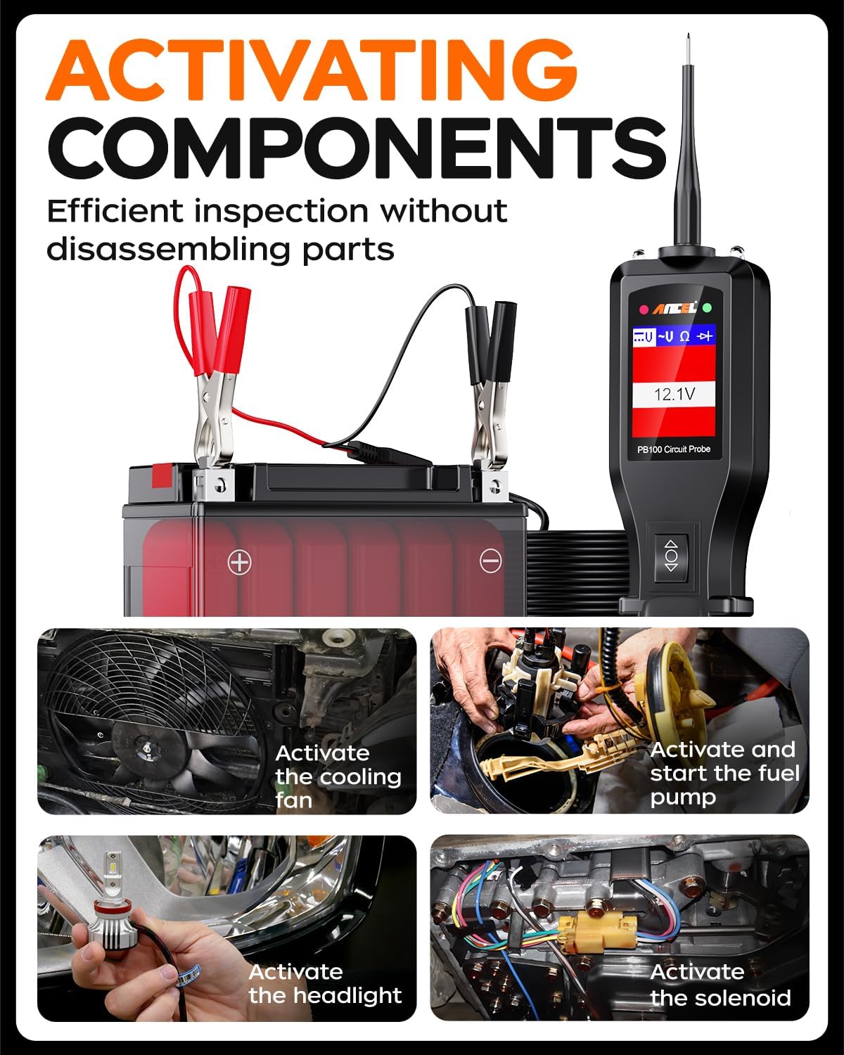 ANCEL PB100 Automotive Power Circuit Probe Tester, 12 24V Electrical Short/Open Breaker Finder, AC DC Diode Resistance Relay Tester, Continuity Test Digital Multimeter/Ohmmeters, 20 + 20FT Cable