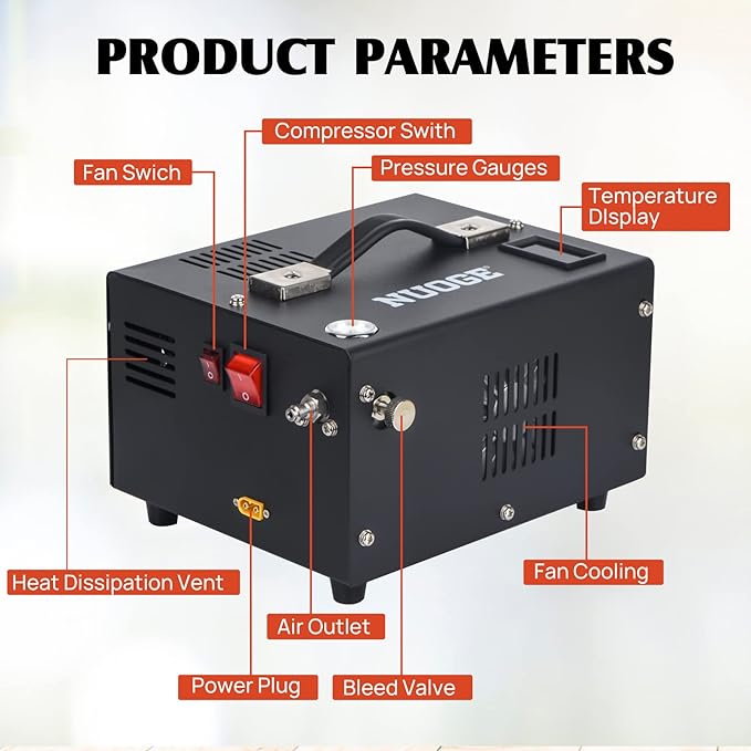 Pcp Air Compressor 4500Psi 30Mpa Powered by Car 12V Dc or Home 110V Ac W/Converter Paintball/Scuba Tank Compressor Pump