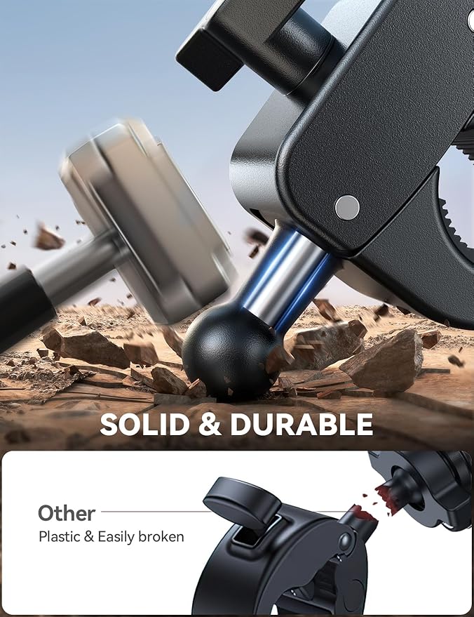 JOYROOM Motorcycle Phone Mount Holder - [Dual Vibration Dampener] 150mph Anti-Shock Phone Holder for Motorcycle [Upgrade Metal Handlebar Clamp] - Bicycle Bike Phone Holder Mount for 4.7-7" Phones Red