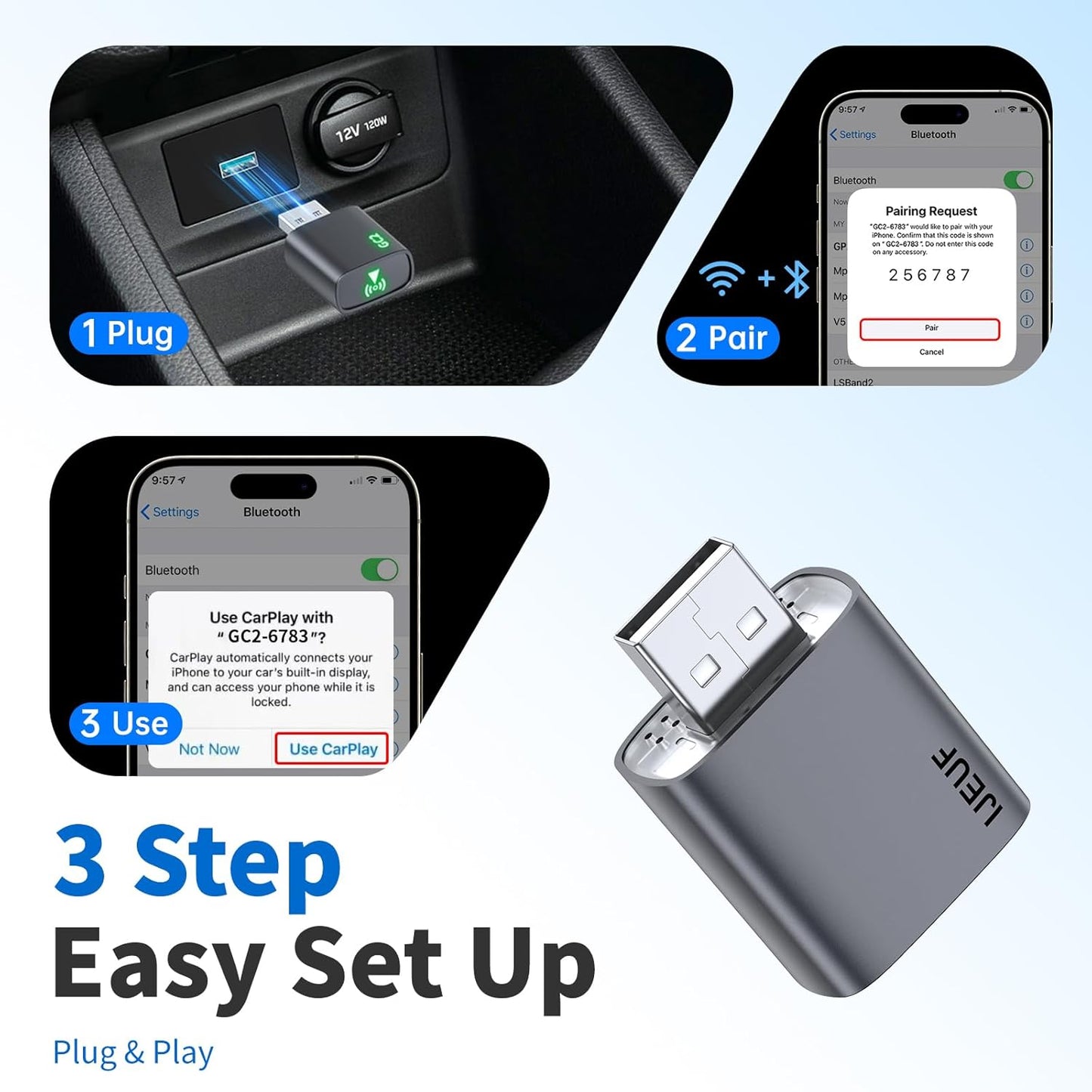 Wireless CarPlay Adapter for Apple iPhone 2025 Upgraded,Ultra-Low Lag,Stable Connection,Mini Apple Car Play Wireless Adapter for Cars with Built-in Wired CarPlay and iPhone iOS 10+,USB A