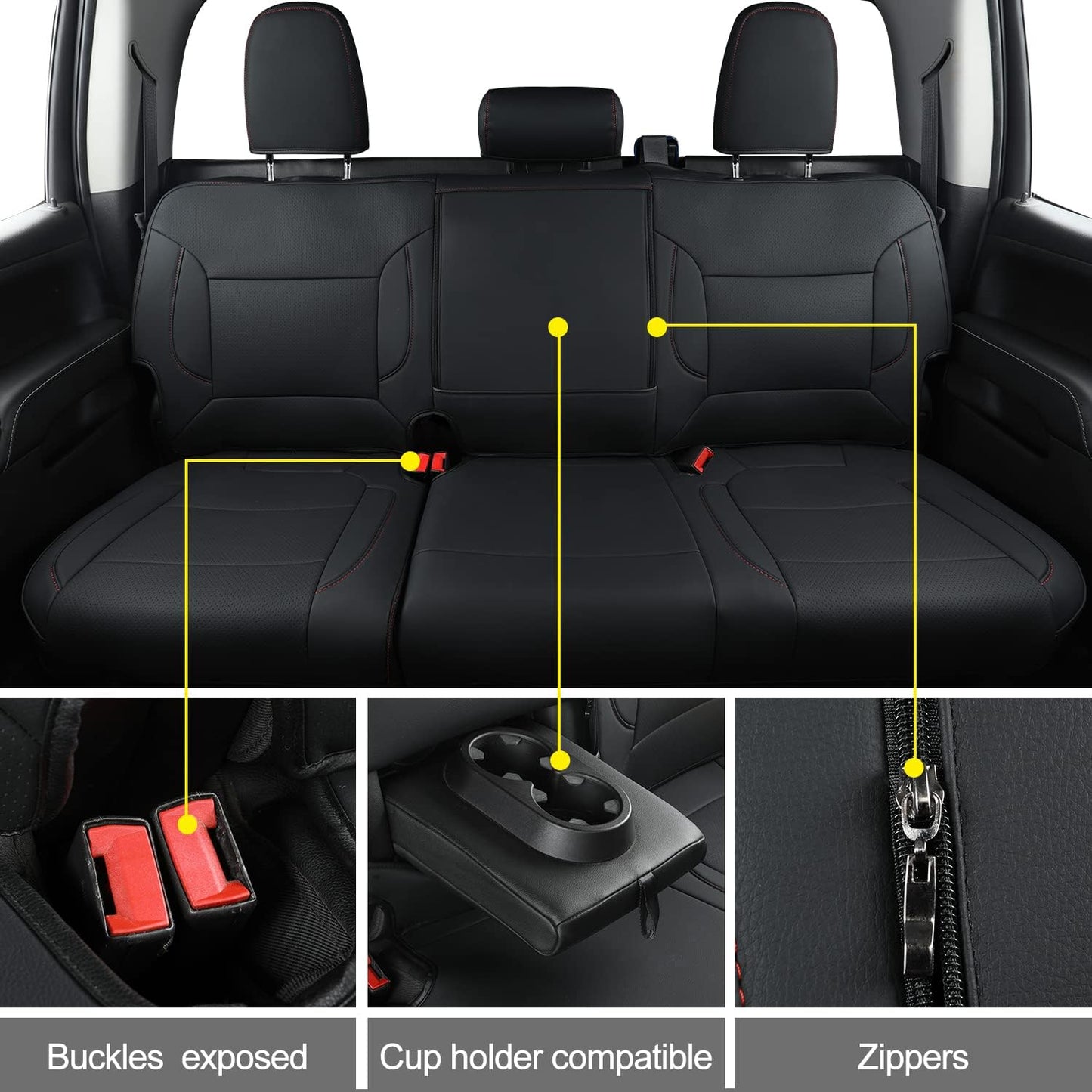 LUCKYMAN CLUB Custom Fit Seat Covers for 2019-2024 2025 Chevy Silverado Sierra 1500 Crew Cab, 2020-2024 2025 Silverado Sierra 2500 3500 Crew Cab (Black&Red)