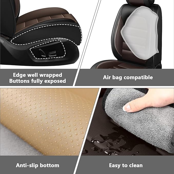 Car Seat Covers for GMC Sierra 1500/2500/3500 Denali SLT AT4 AT4X Base Seat Covers 2008-2025, Waterproof Premium Nappa Leather Seat Protectors(Standard 2 Seats/Black&Coffee)