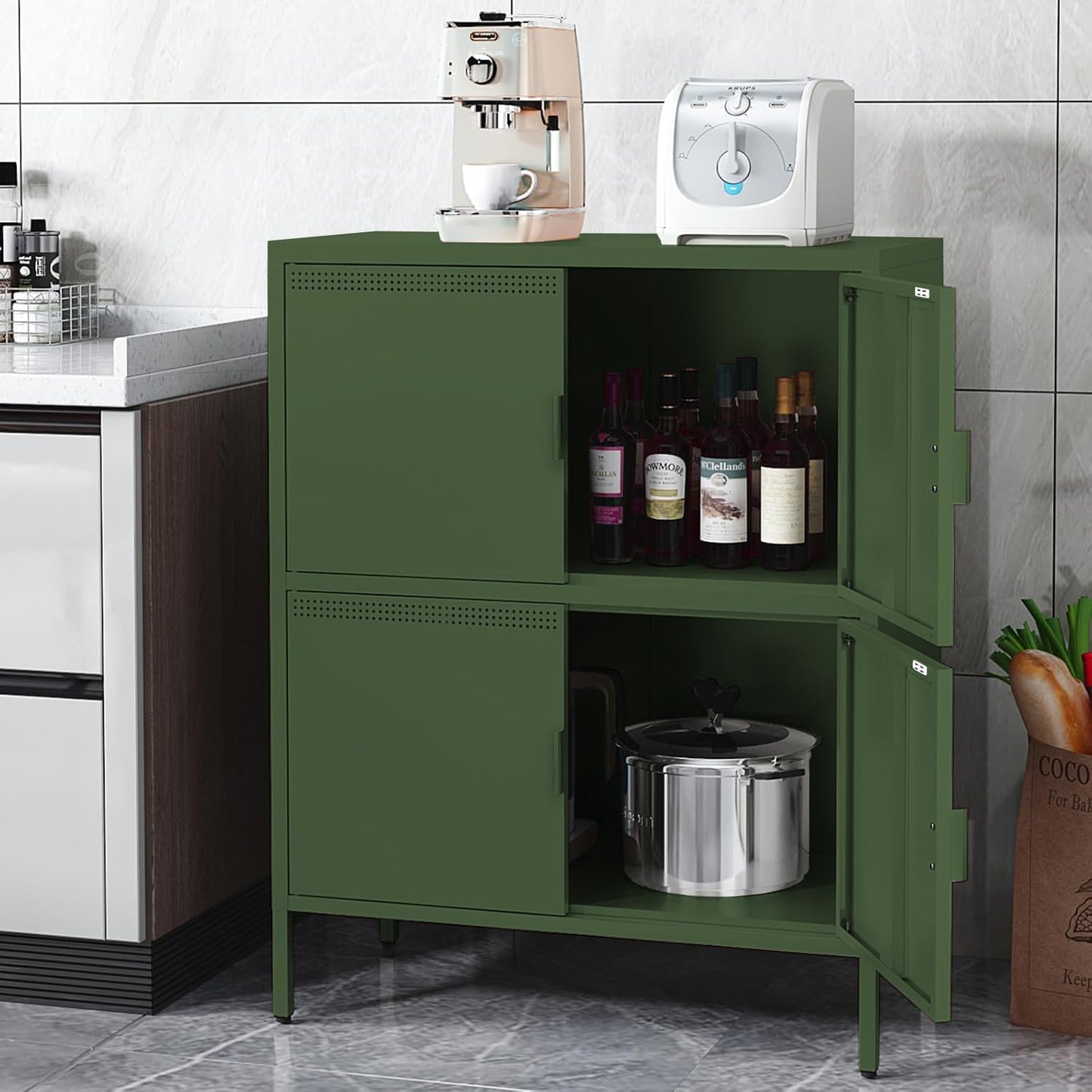 Metal Locker Storage Cabinet with 4 Doors and 3 Shelves，39.96" Tall Steel Office Storage Cabinet for Office,Home,Garage,Gym,School