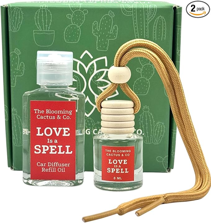 Car Air Freshener with 1 Oz Refill included | Car scented on the go | Car Air Freshener | Long Lasting Hanging Fragrance | Phthalate Free Fragrance. (Love Spell (Type), 8 ml)
