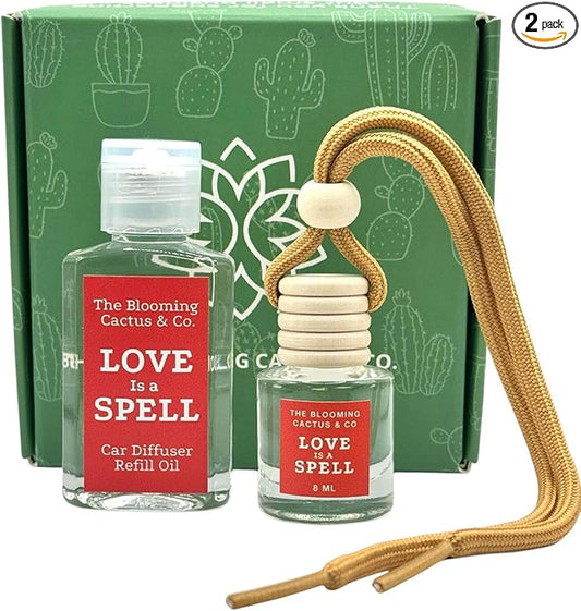 Car Air Freshener with 1 Oz Refill included | Car scented on the go | Car Air Freshener | Long Lasting Hanging Fragrance | Phthalate Free Fragrance. (Love Spell (Type), 8 ml)