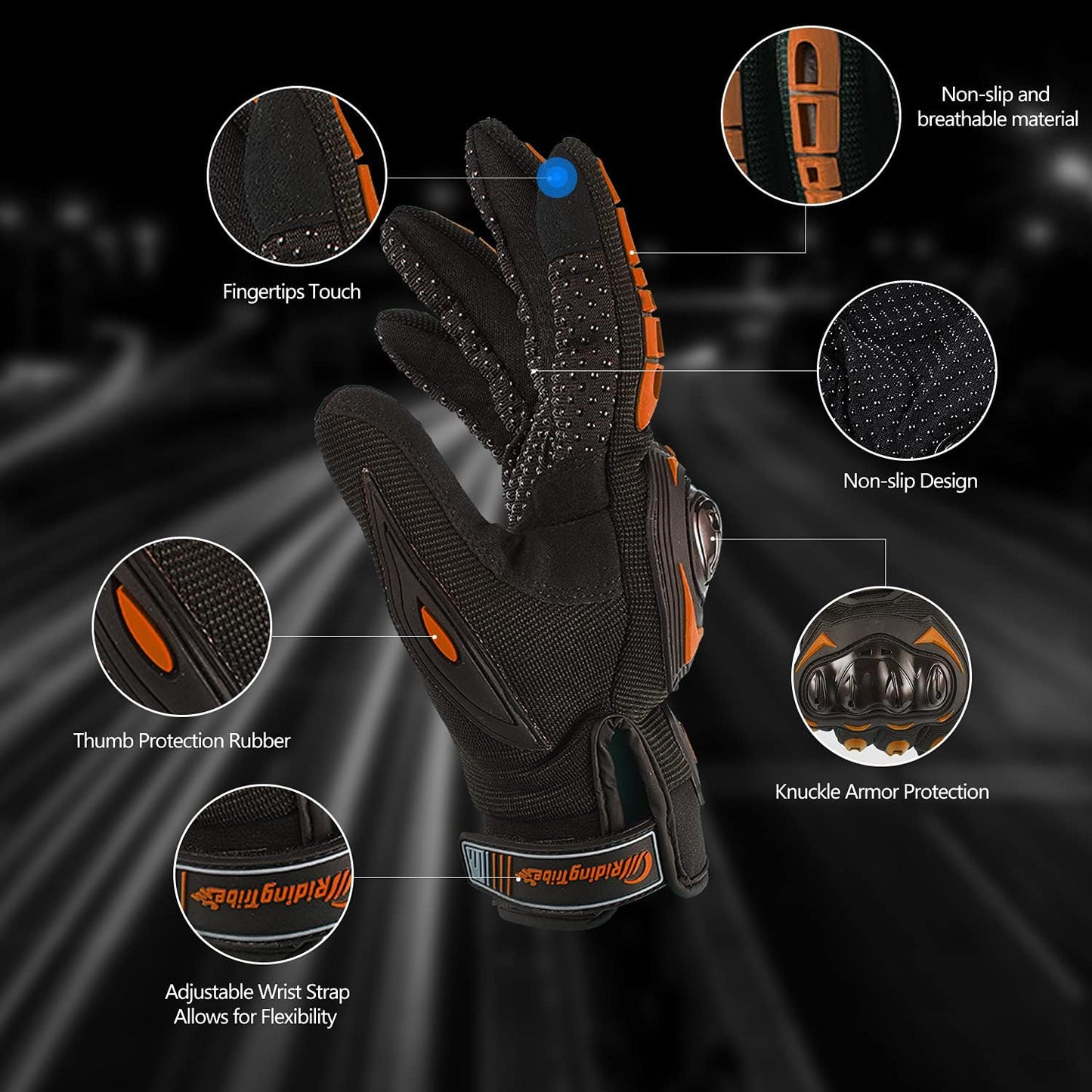 Motorcycle Gloves for Men and Women Full Finger Touchscreen Mountain Dirt Bike Gloves for Powersports BMX ATV MTB Driving Motocross Cycling Gloves(XL, Orange)
