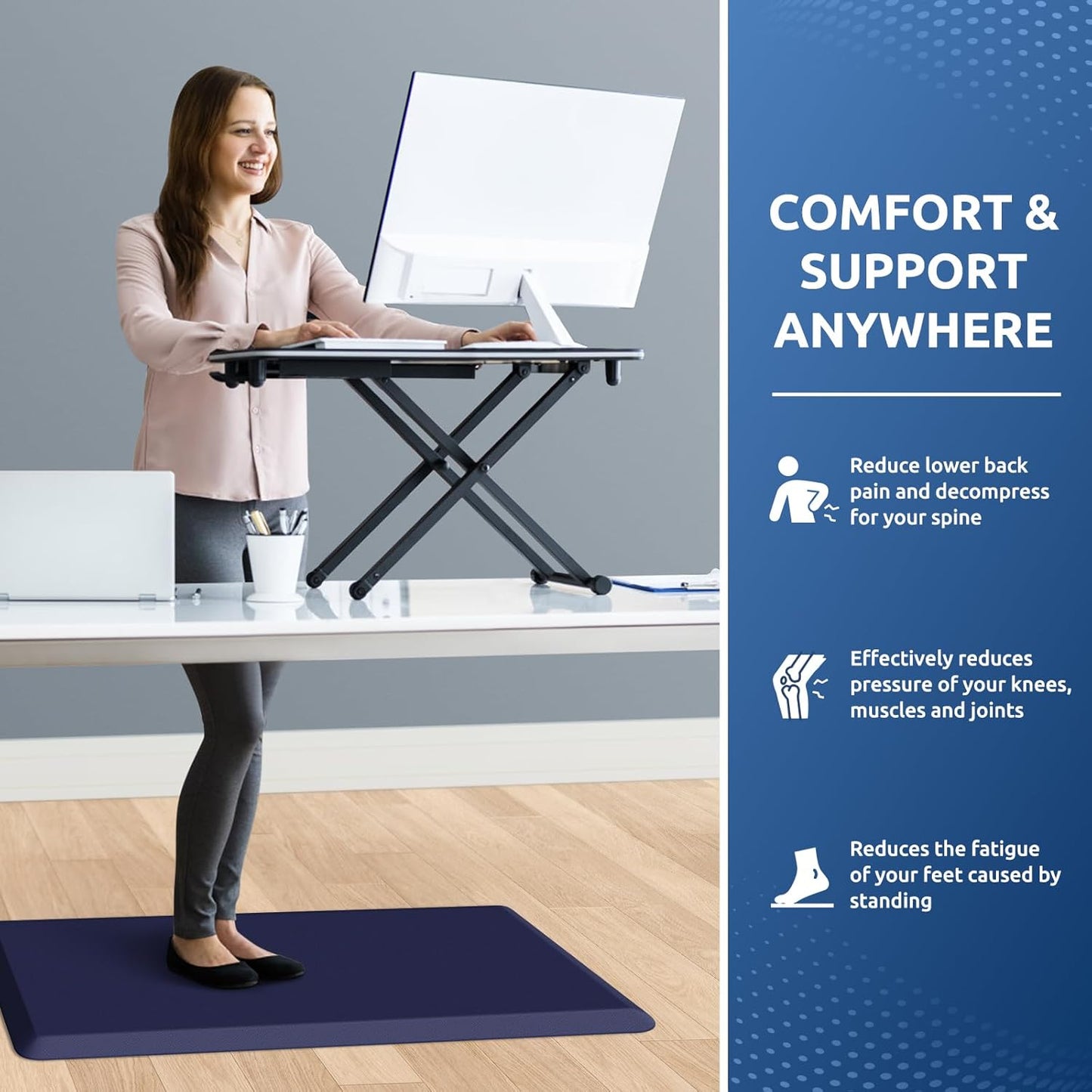 KitchenClouds Kitchen Mat Cushioned Anti Fatigue Rug 20"x32" Waterproof, Non Slip, Standing and Comfort Desk/Floor Mats for House Sink Office (Blue)