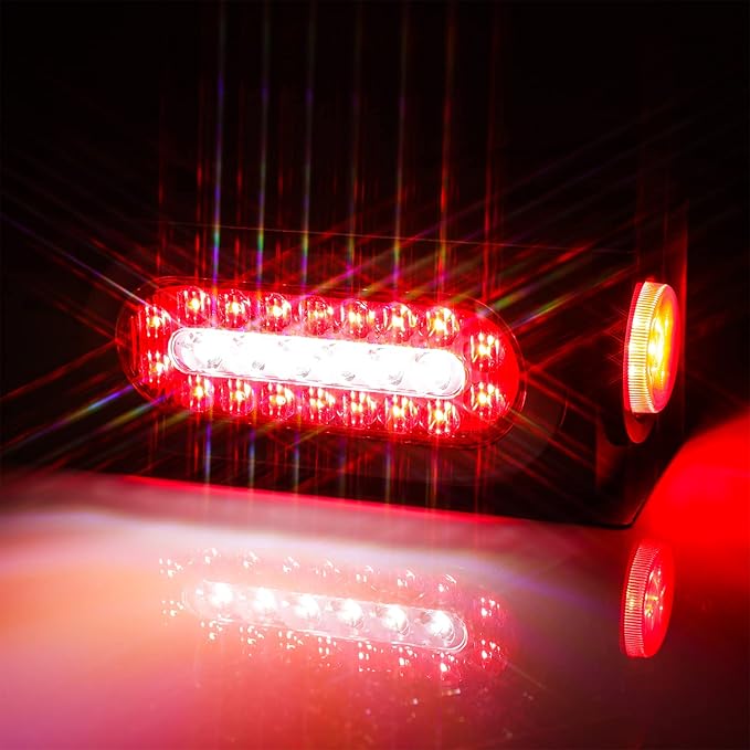 2 Pcs Trailer Light Steel Boxes Housing Kit with w/6" Oval Red/White LED Tail Lights and w 2" Round Red LED Side Lights, Included Grommets Wire Connectors(2 with Boxes)
