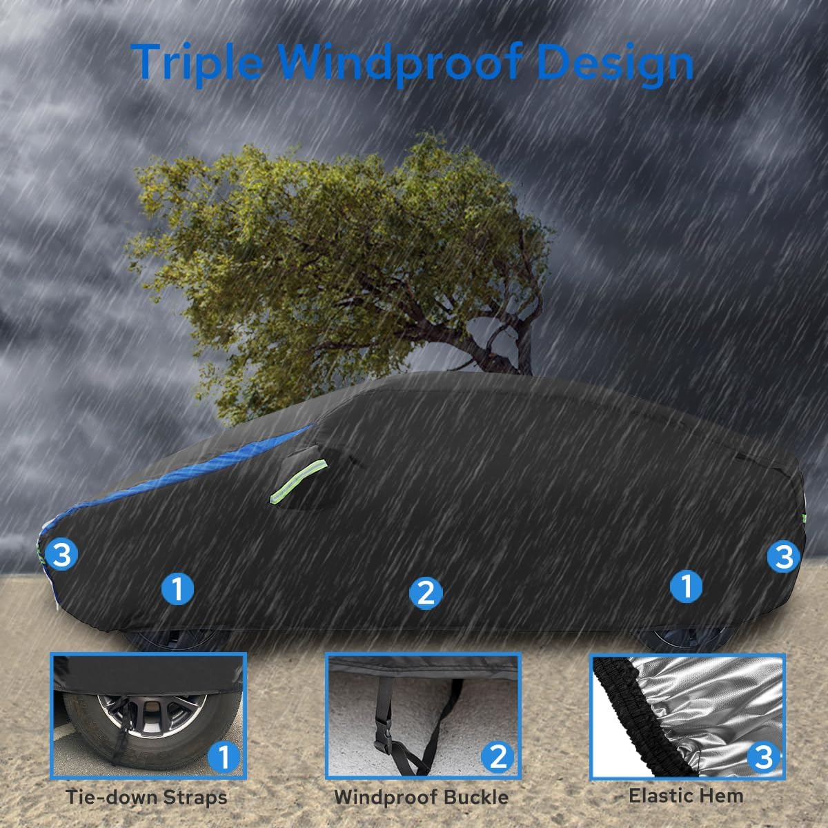 Avecrew Car Cover for Tesla Model Y, Custom Fit Full Exterior Cover with Charging Port and Breathable Ventilation Mesh, Waterproof All Weather Outdoor Rain Snow Sun Protection Cover