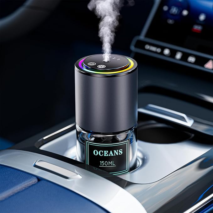 Car Air Freshener, Smart Car Air Freshener, RGB Music Syncing Light, Diffuser 150ml Capacity for 6 Months, Auto On/Off, Three Adjustable Modes (Oceans)