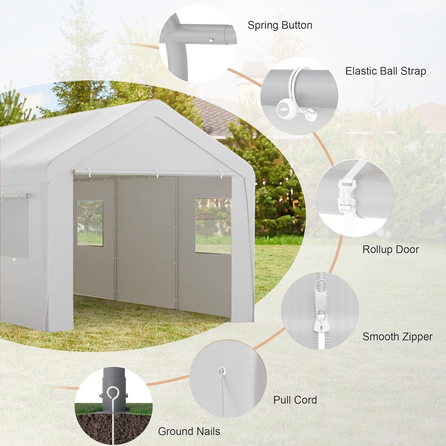 Carport 10x20 Ft, 120 LBS Heavy Duty Car Canopy, Portable Garage with Roll-up Windows and Removable Sidewalls, Car Port for Tractor, Truck, Boat