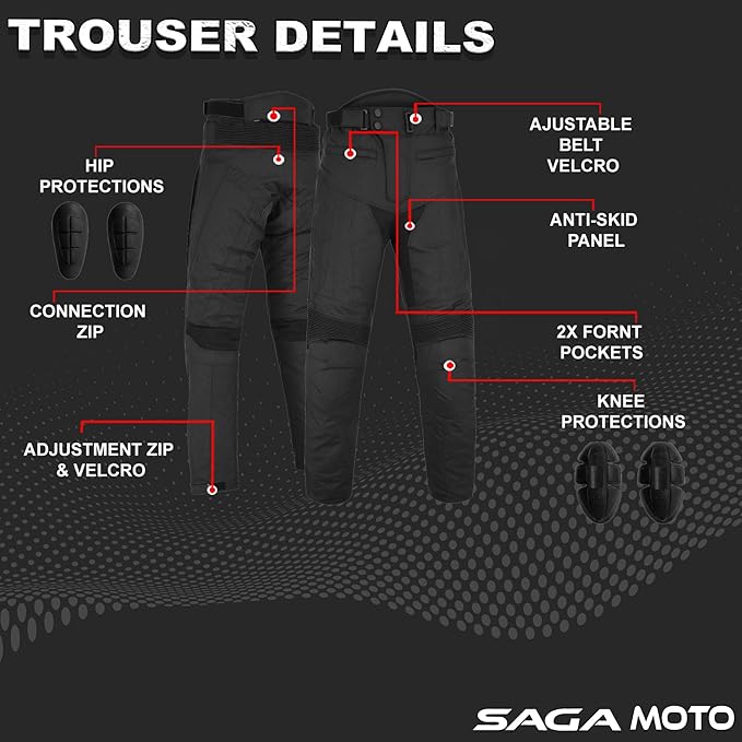 Men’s Waterproof Motorcycle Trousers – 600D Cordura Biker Pants with CE Armour, Thermal Lining & Reflective Panels