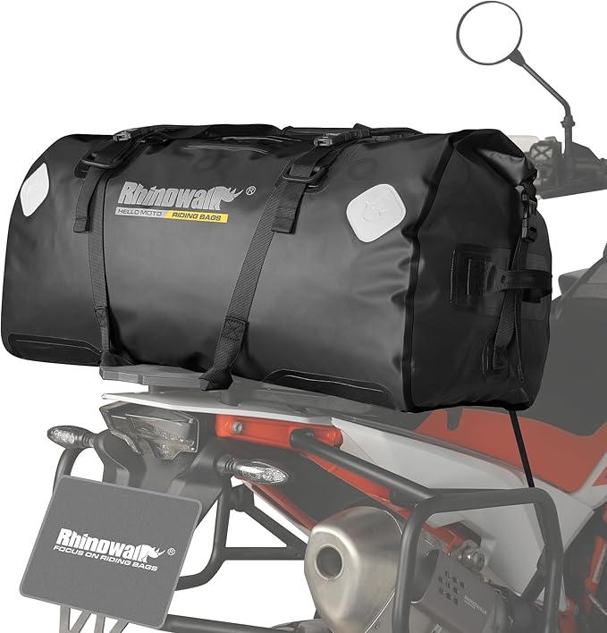 Rhinowalk Motorcycle Saddle Bag Motorbike Travel Tail Bag 65L Waterproof Pannier Storage Bag Motor Bike Accessories Powersports Luggage (Black)