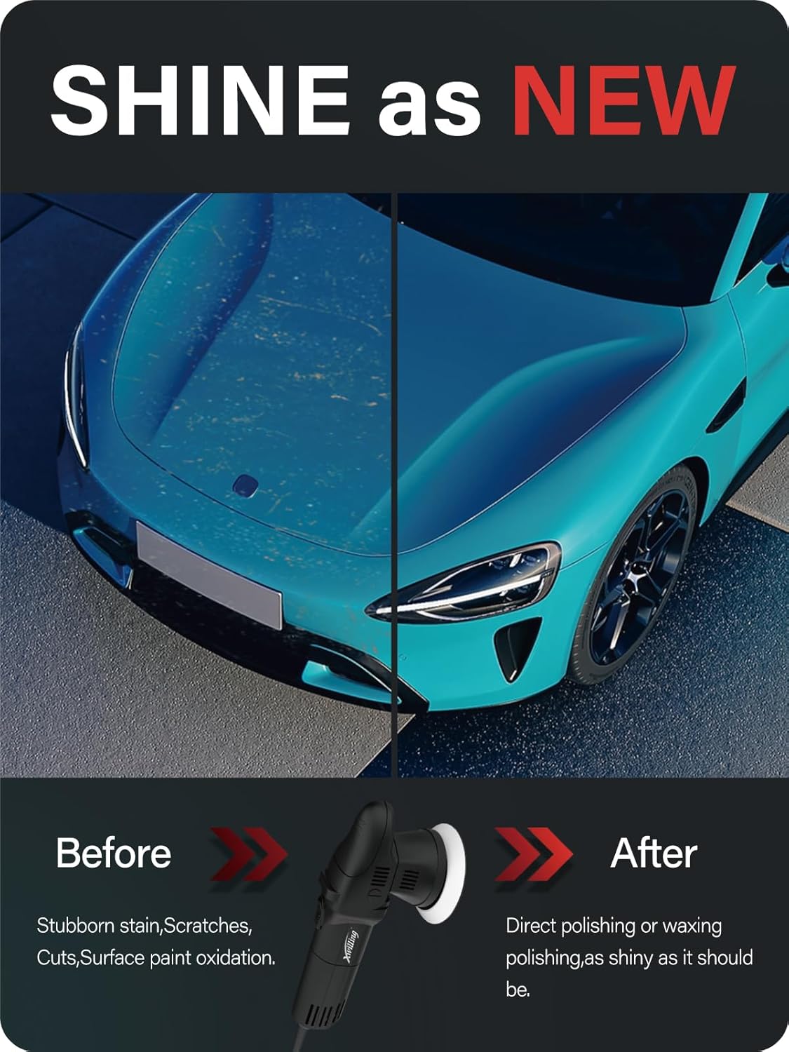 Buffer Polisher, 5-Inch 8MM Dual Action Random Orbital Car Polisher with 6 Variable Speed 1800-5500 RPM, Car Detailing Kit for Car Detailing Polishing and Waxing