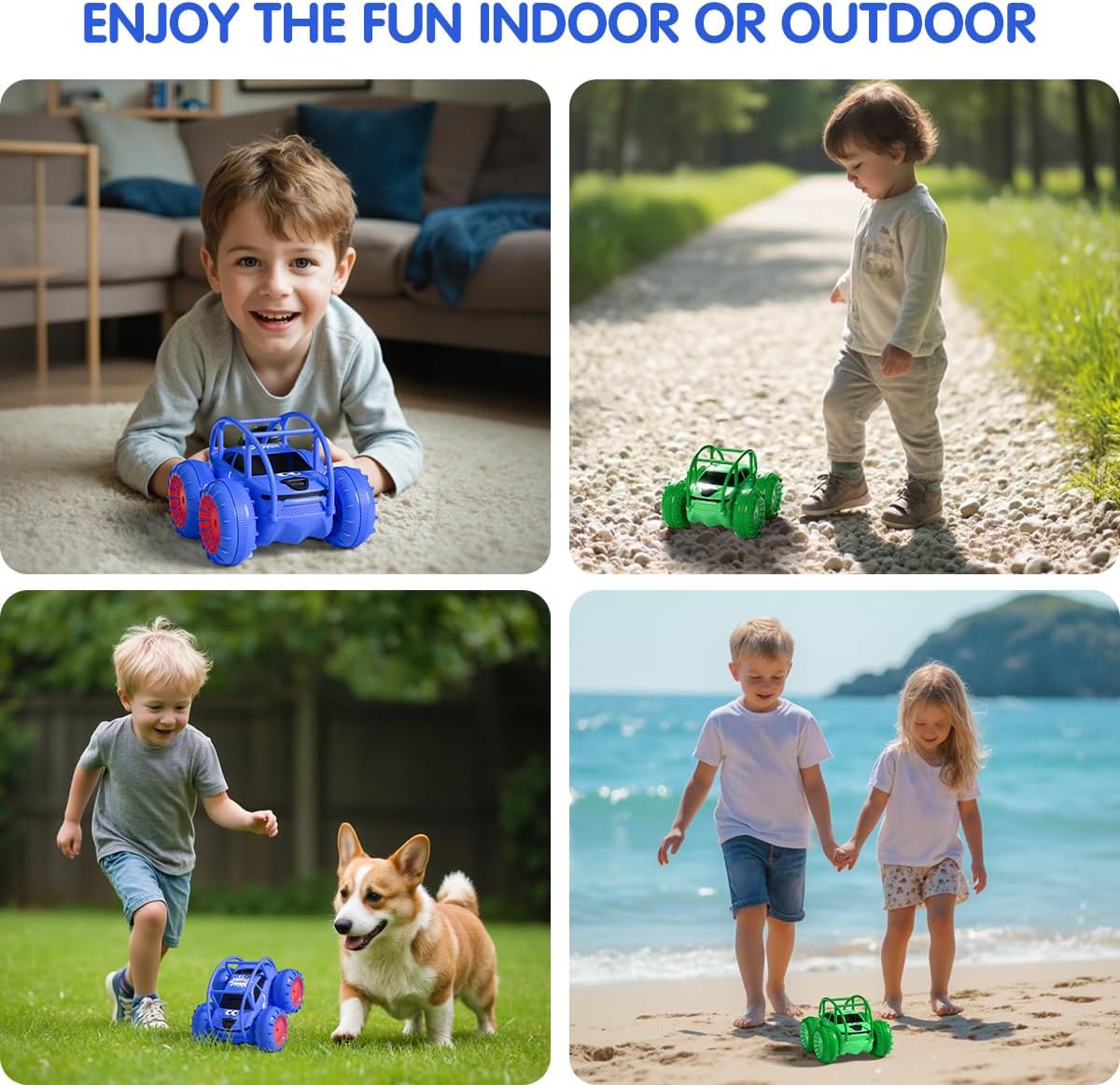 Remote Control Car, Fast Direct Charging RC Cars Amphibious 360° Rotating LED Rechargeable Stunt Car 2.4Ghz 4WD All Terrain RC Race Cars Toy Christmas Birthday Gift for Kids Boys Girls Aged 3-12 years