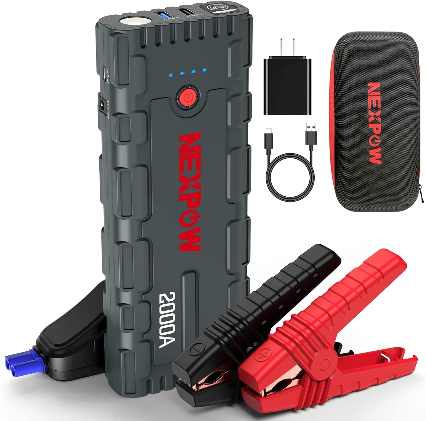 NEXPOW 2000A Peak Car Battery Jump Starter with USB Quick Charge 3.0 (Up to 7.0L Gas or 6.5L Diesel Engine), 12V Portable Battery Starter, Battery Booster with Built-in LED Light