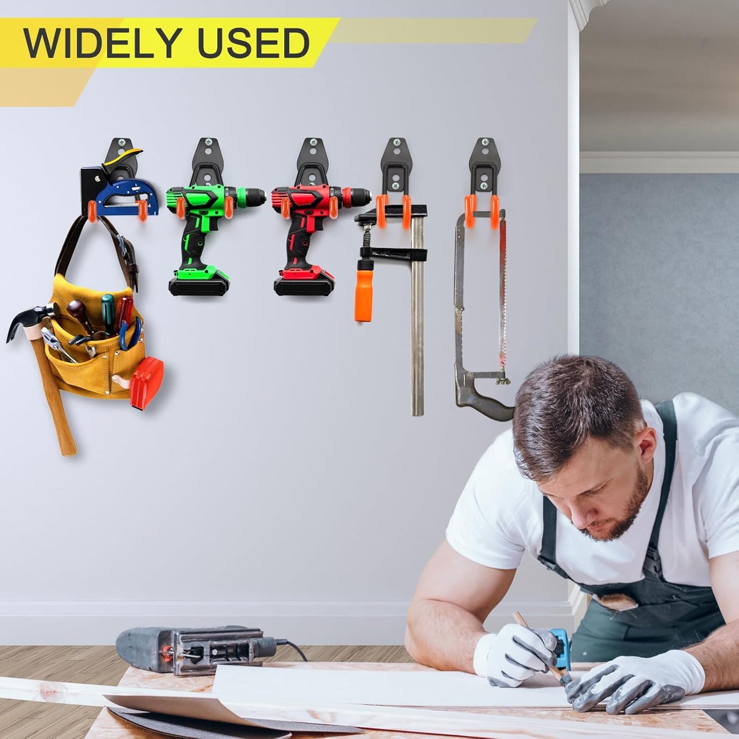 4 Pack Heavy Duty Garage Hooks Storage Organizer Wall Mount Power and Garden Tool Hangers, for Hanging Ladders, Ropes, Hose, Bulk Items