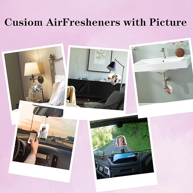 2pcs Personalized Air Freshener with Pictures, Personalized Car Air Freshener with Custom Photo, Custom Double Sided Photo for Car Wardrobe Bathroom Hanging Ornaments (Heart)