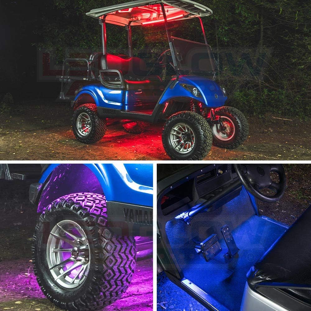 LEDGlow 12pc Million Color LED 4-Seater Golf Cart Underglow Neon Kit with Canopy, Wheel Well & Interior Lights Fits EZGO, Yamaha, Club Car, ICON, Evolution, Tomblerin, Star EV - for 12-Volt Battery