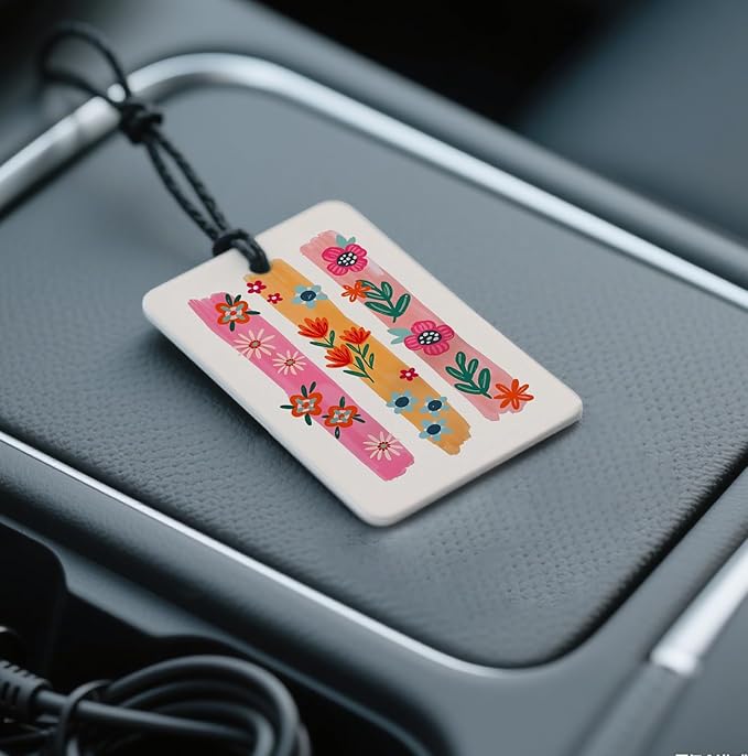 Bluebell scent Boho Floral Car Air Fresheners Natural Non Toxic Air Freshener 4 - Pack Colorful Brushstroke Flower Designs, Ideal Decor & Gift for Nature Lovers, for Car, Closet & Home