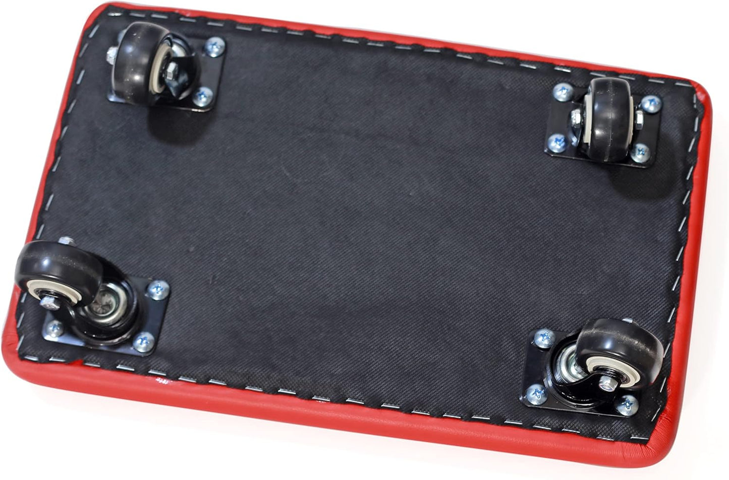 Roller Seat 360 Degree Rotating Low Stool with Wheel Chair PU Leather Universal Swivel Wheels Stool for Home Office Fitness and Garage (Rectangle Red)