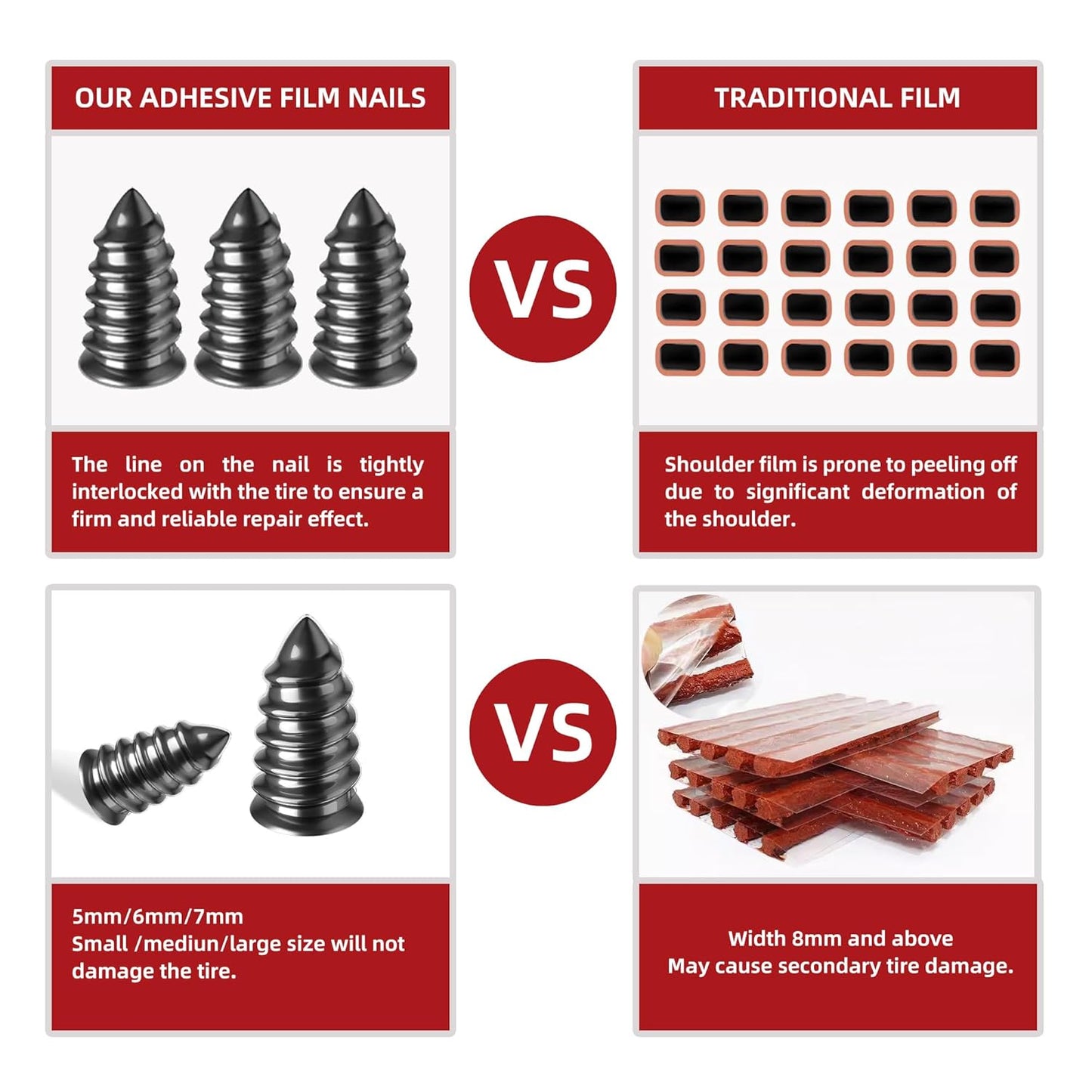 Tire Repair Glue 50ml, Rubber Cement Tire Repair, Tire Plug Glue, Tire Patch Glue Heavy Duty, Three Sizes Tire Repair Nail 9 Pcs, Sidewall Tire Repair Kit for Car, Motorcycle, Bike, Truck, Tractor