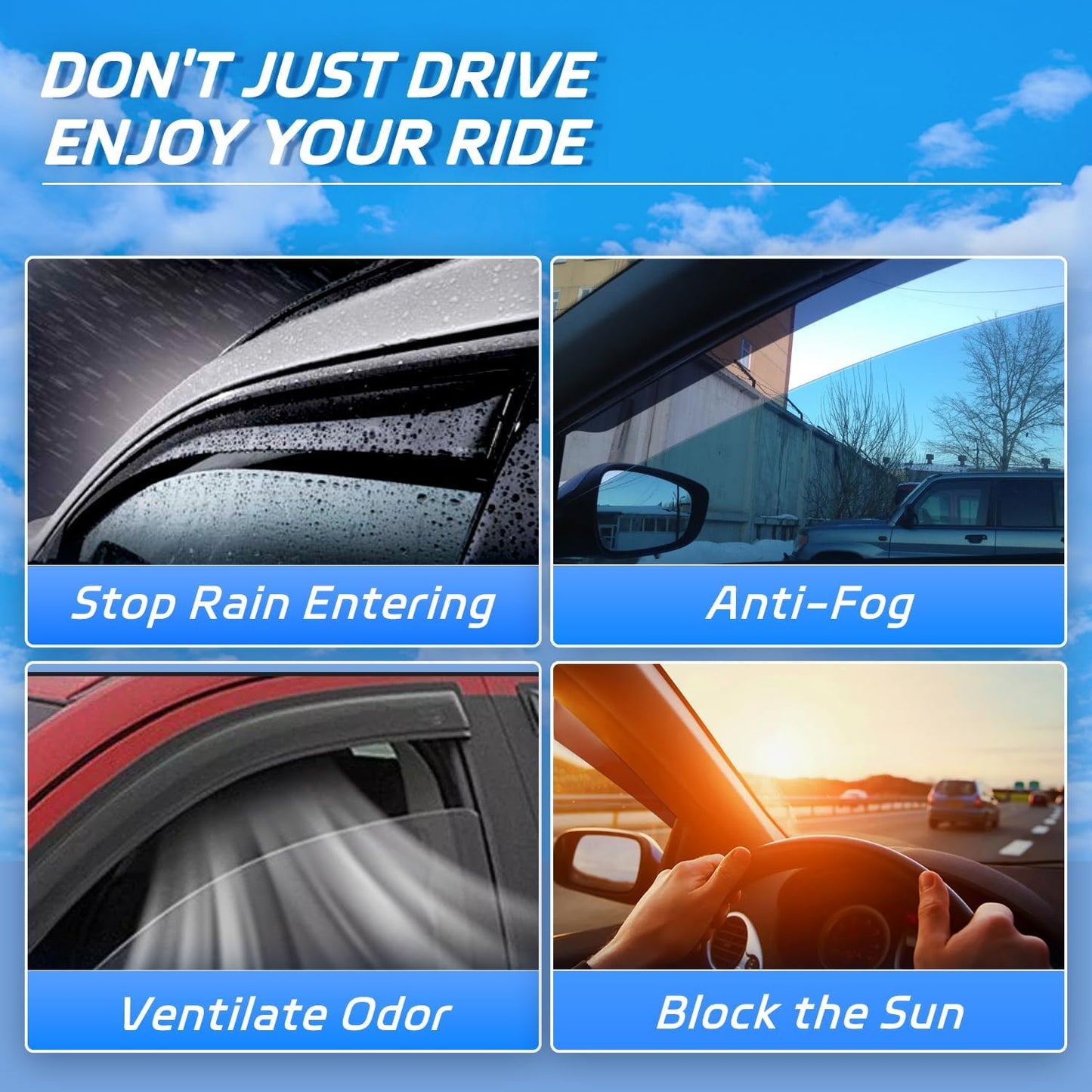 Rain Guard Fit for 2005-2010 Jeep Grand Cherokee, Outside Mount Side Window Visor Deflector, Dark Smoke Vent Shade Shield, 2005 2006 2007 2008 2009 2010, 4pcs