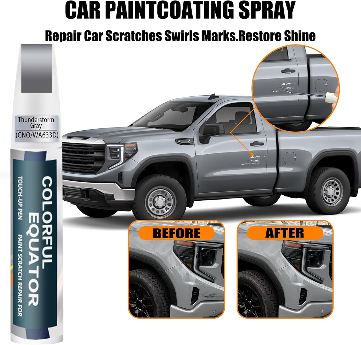 Thunderstorm Gray(GNO/WA633D) Touch Up Paint for GMC, Car Paint Pen Scratch Repair Two-In-One Touch Up Paint, Premium Car Scratch Remover for Deep Scratches