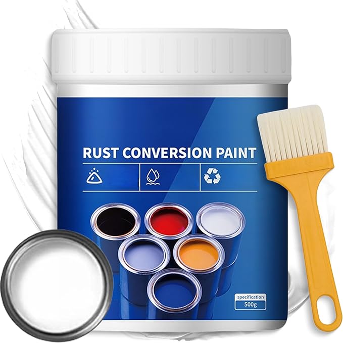 Weatherproof Rust Converter Paint for Metal, Rust Remover for Metals, Rust Conversion Paint, Rusts Paints for Metals with Brush (300g,White)