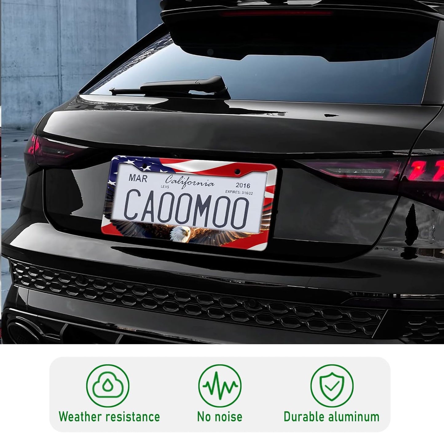 Eagle American Flag License Plate Frame, US Flag Car Tag Frame Holder Covers, Metal Aluminum Rustproof Car Accessories for Men Women 2 Holes with Screws