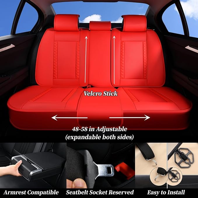 Coverado Car Seat Covers Full Set, Front Seat Cover and Back Seat Covers for Cars, Faux Leather Waterproof Seat Covers, Car Seat Protectors, Automotive Seat Covers Universal for Most Vehicles Red