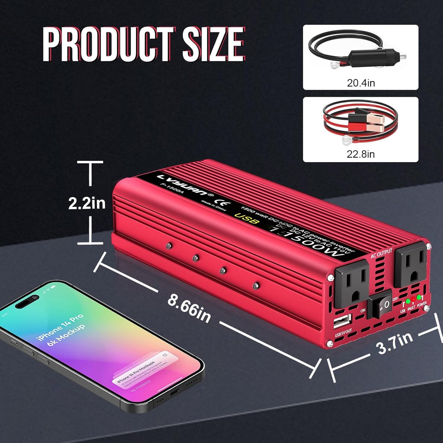 1000W Power Inverter 12V DC to 110V AC Car Plug Adapter Outlet Converter with Dual AC Outlet 3.4A USB 12 Volt Invertor Car Cigarette Lighter Inverter for Laptop Computer RV Truck