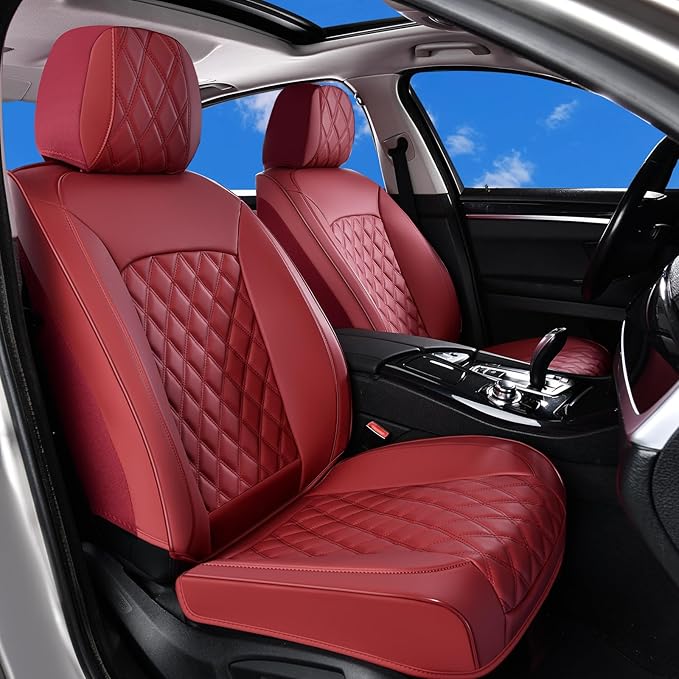 Huidasource Red Seat Covers, Nappa Leather Car Seat Covers, Automotive Seat Covers Velcro Adjustable, Compatible with Airbags, Child Seat, Fit for Most Cars, Vans, Trucks, SUVs (Full Set/Red)