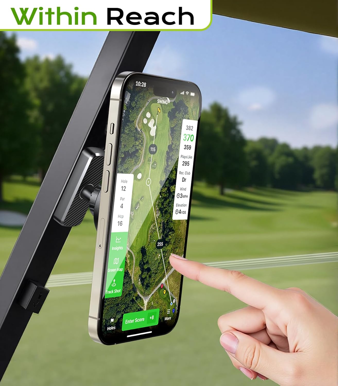 Magnetic Golf Cart Phone Holder Compatible with MagSafe iPhone 16 Pro Max Plus 15 14 13 12 Fits EZGO, Yamaha, Club Car, Icon, Golf Cart Accessories Essentials Gift for Friend Men Women Black