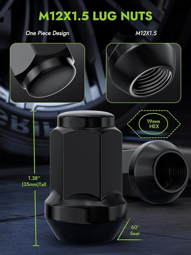 M12x1.5 16PCS ATV Lug Nuts - Replacement for Polaris Ranger XP 900/1000, General 1000, RZR S 900, XP 1000, Pioneer 500, 700, 1000 Aftermarket Wheel Lug Nuts Black Closed End