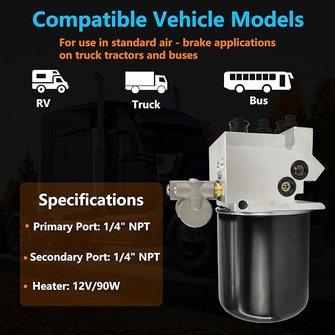 801266 Air Dryer Assembly 12V with Desiccant Cartridge Kit Fit for Kenworth Volvo Freightliner Columbia Peterbilt International Western Star Trucks Bus RV Tractors