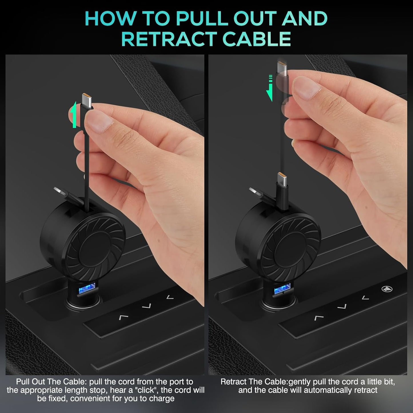 Retractable Car Charger (2Pack), 3 in 1 Fast Charging Phone Charge 50W, Mini Car Adapter with 2 Cables+1 Port Cigarette Lighter USB C Charger for Apple iPhone 15 Pro/Samsung/Android/Pixle