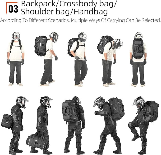 Rhinowalk Motorcycle Saddle Bag Tail Bag Expandable 50L to 70L Mechanic Series Motorbike Bag, Waterproof with MOLLE System, Multi-Compartment Travel Luggage for Powersports (70L, Black)