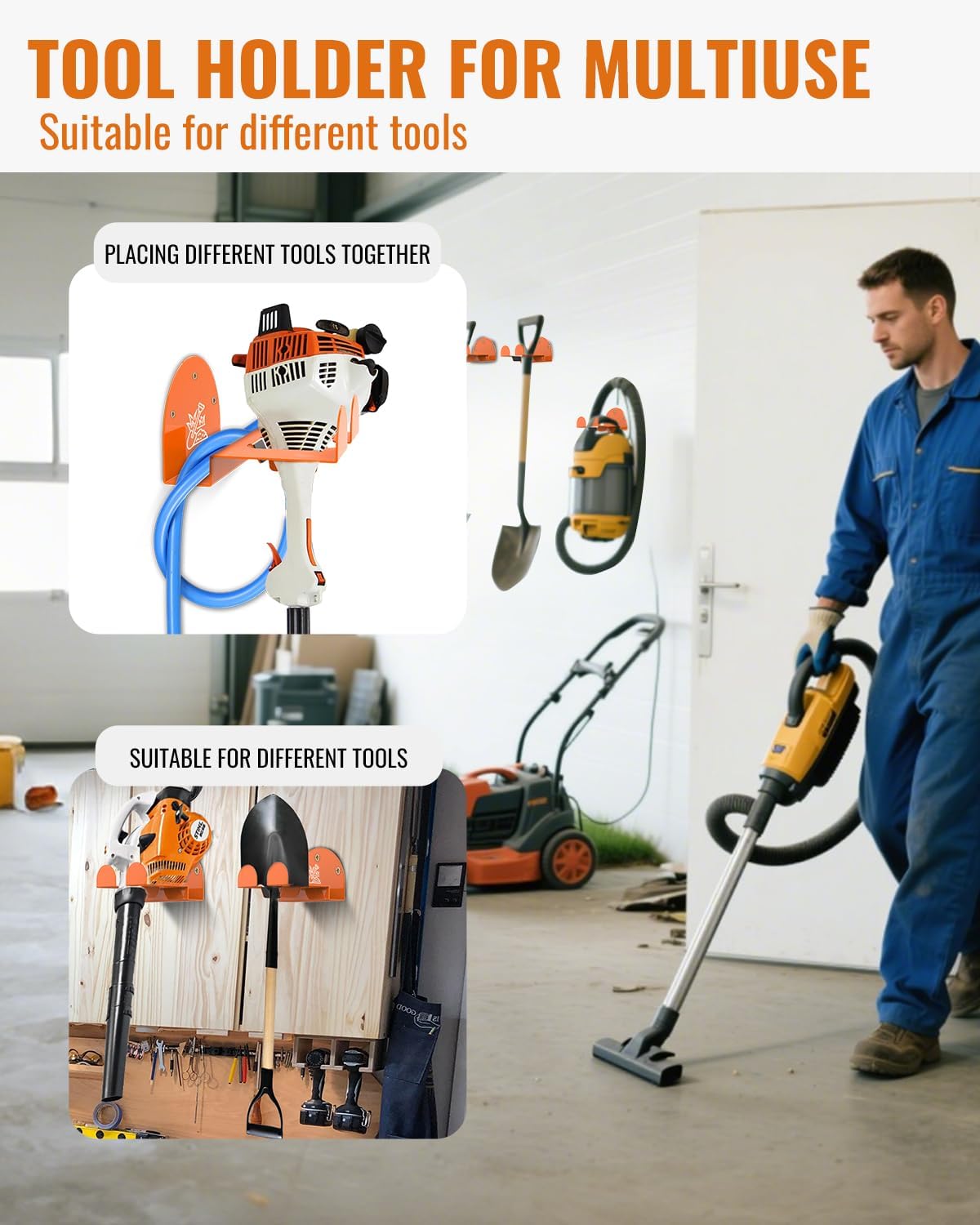 Weedeater Rack & Garden Tool Hanger - 180LB Heavy-Duty Alloy Steel Wall Mount Set, for Stihl Power Tools, Grass Trimmer, Garden Tools, Space-Saving Storage for Garage, Shed, Workshop